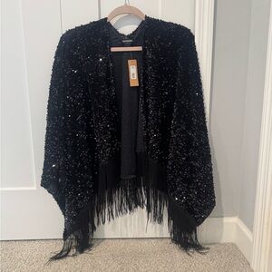 Steve Madden Black Sequin Fringe Poncho